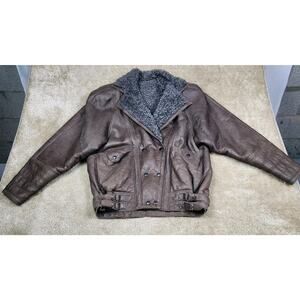Loringhoven Vintage Sheepskin Shearling Bomber Jacket Coat Fur Lined Size Small